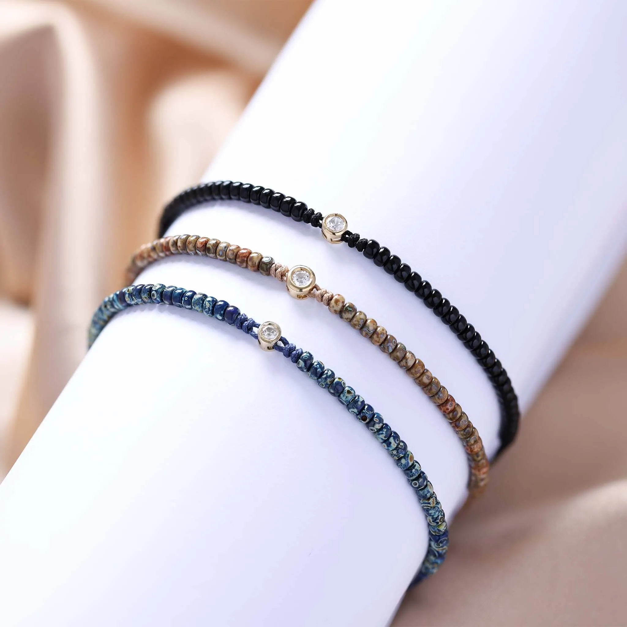 Dyed Brown Beads String Of Love - 14K Yellow Gold