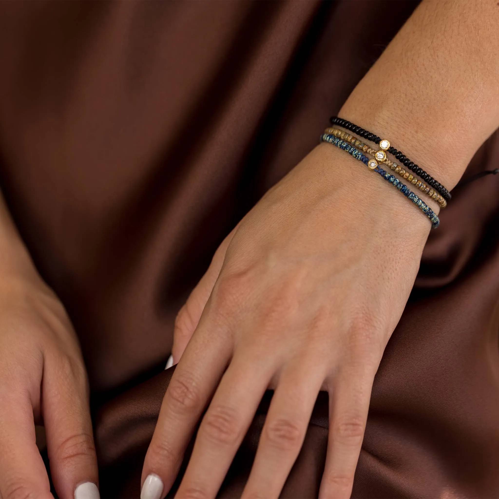 Dyed Brown Beads String Of Love - 14K Yellow Gold