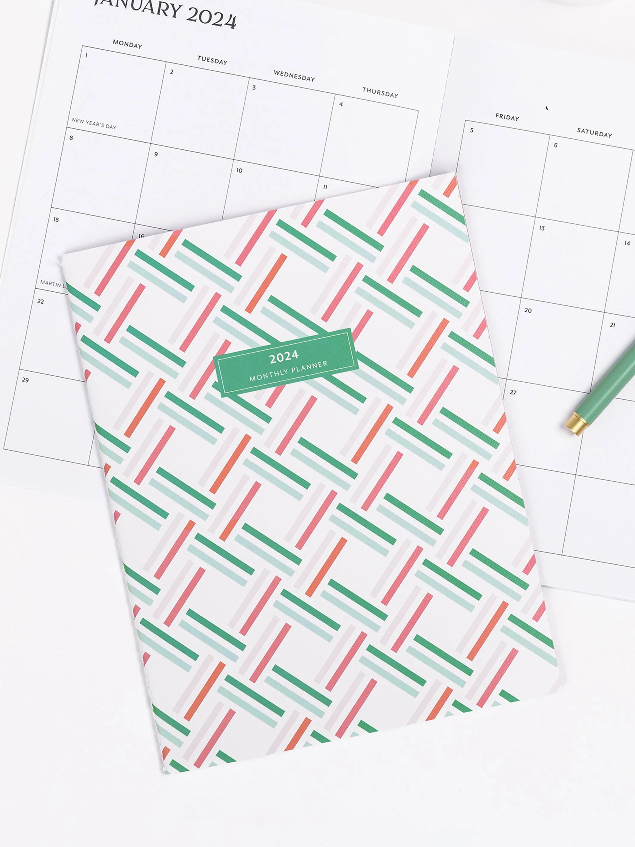 FINAL SALE - 2024 Large Monthly Planner | Square Dance Pink & Green