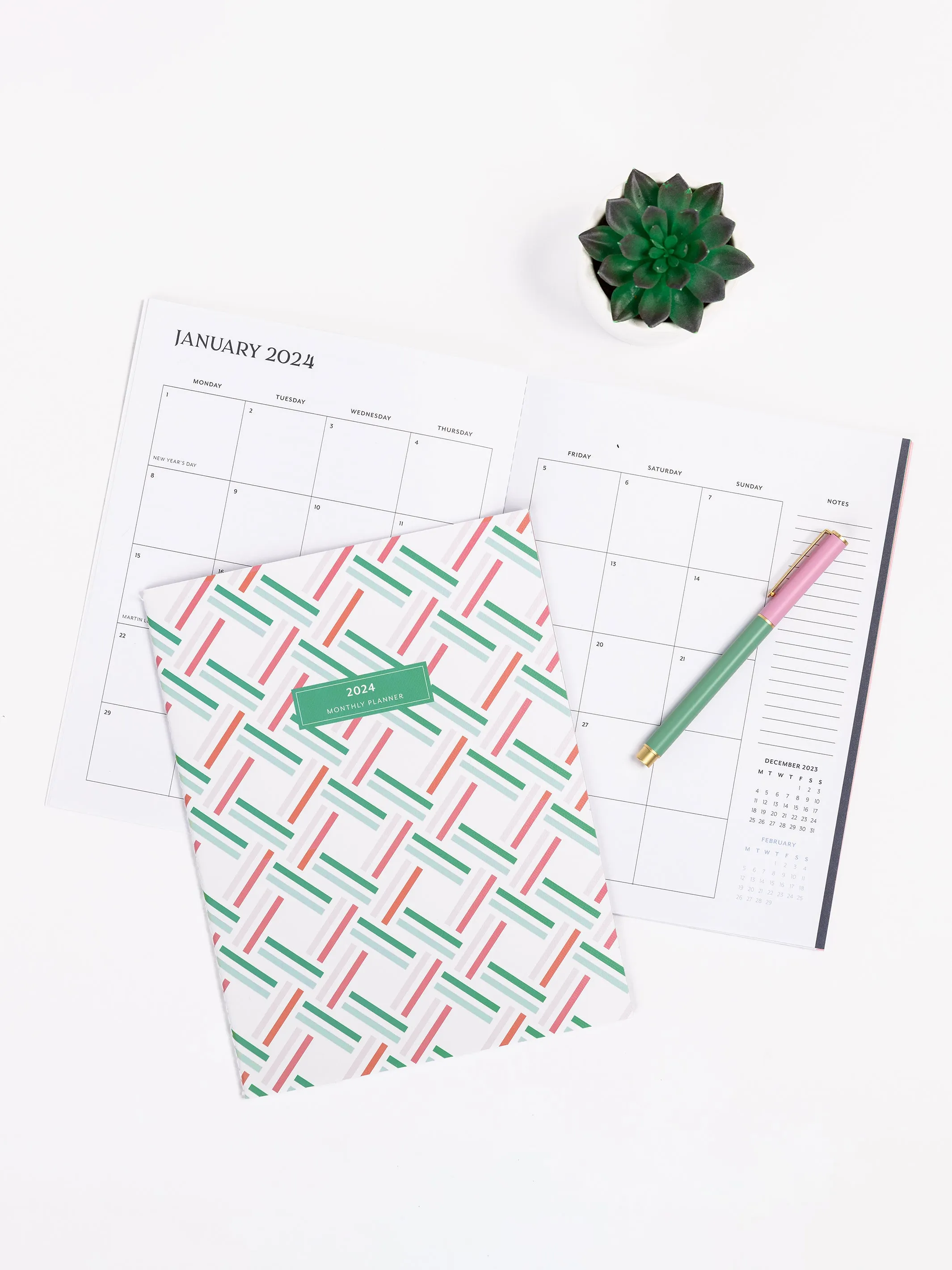FINAL SALE - 2024 Large Monthly Planner | Square Dance Pink & Green