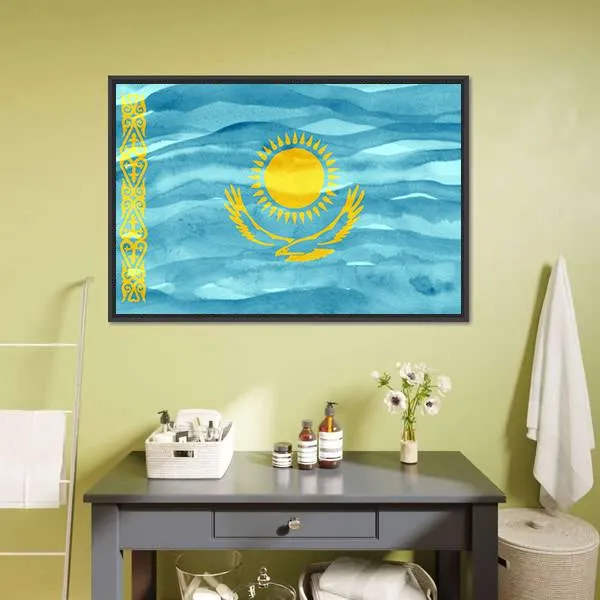 Flag Of Kazakhstan Canvas Wall Art