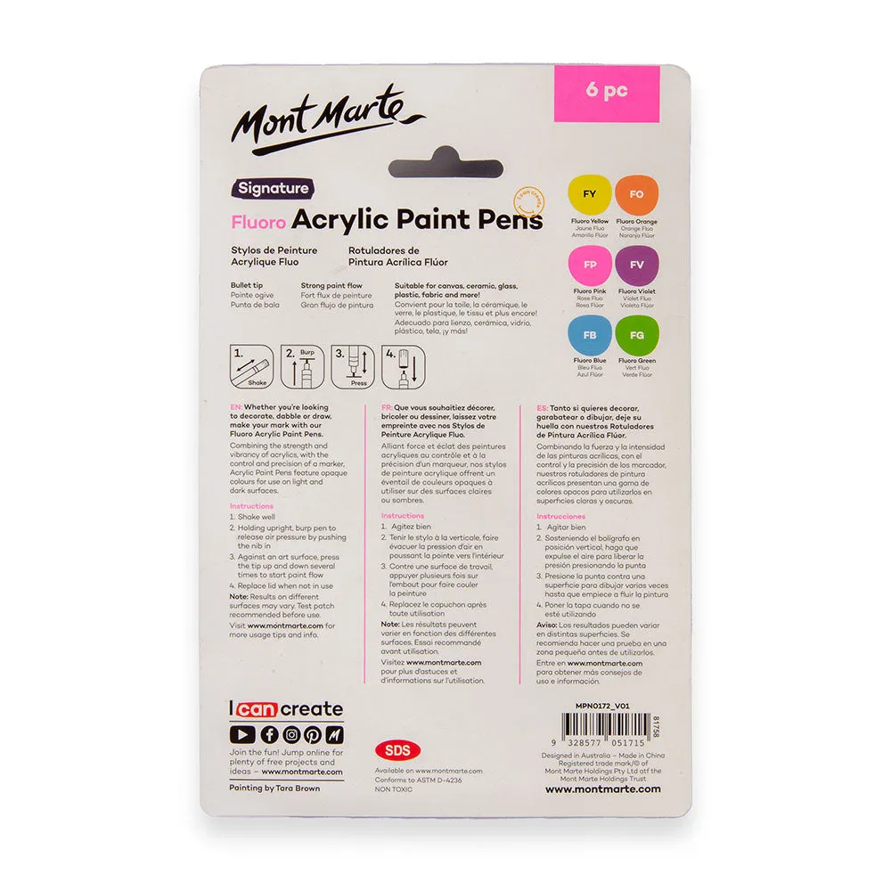 Fluoro Acrylic Paint Pens Signature 6pc