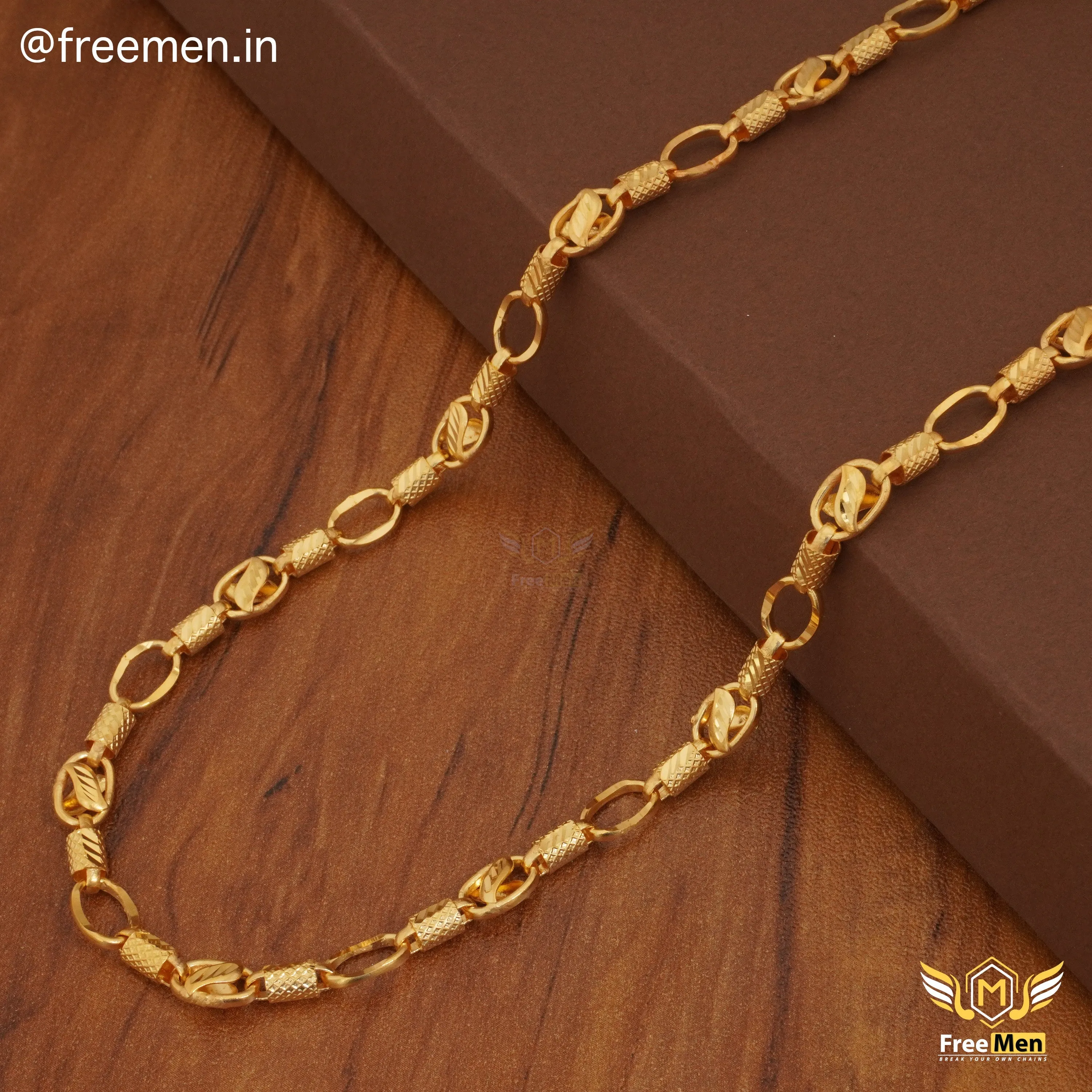 Freemen Fascination Leaf Pipe design Chain Gold Plated- FMC76