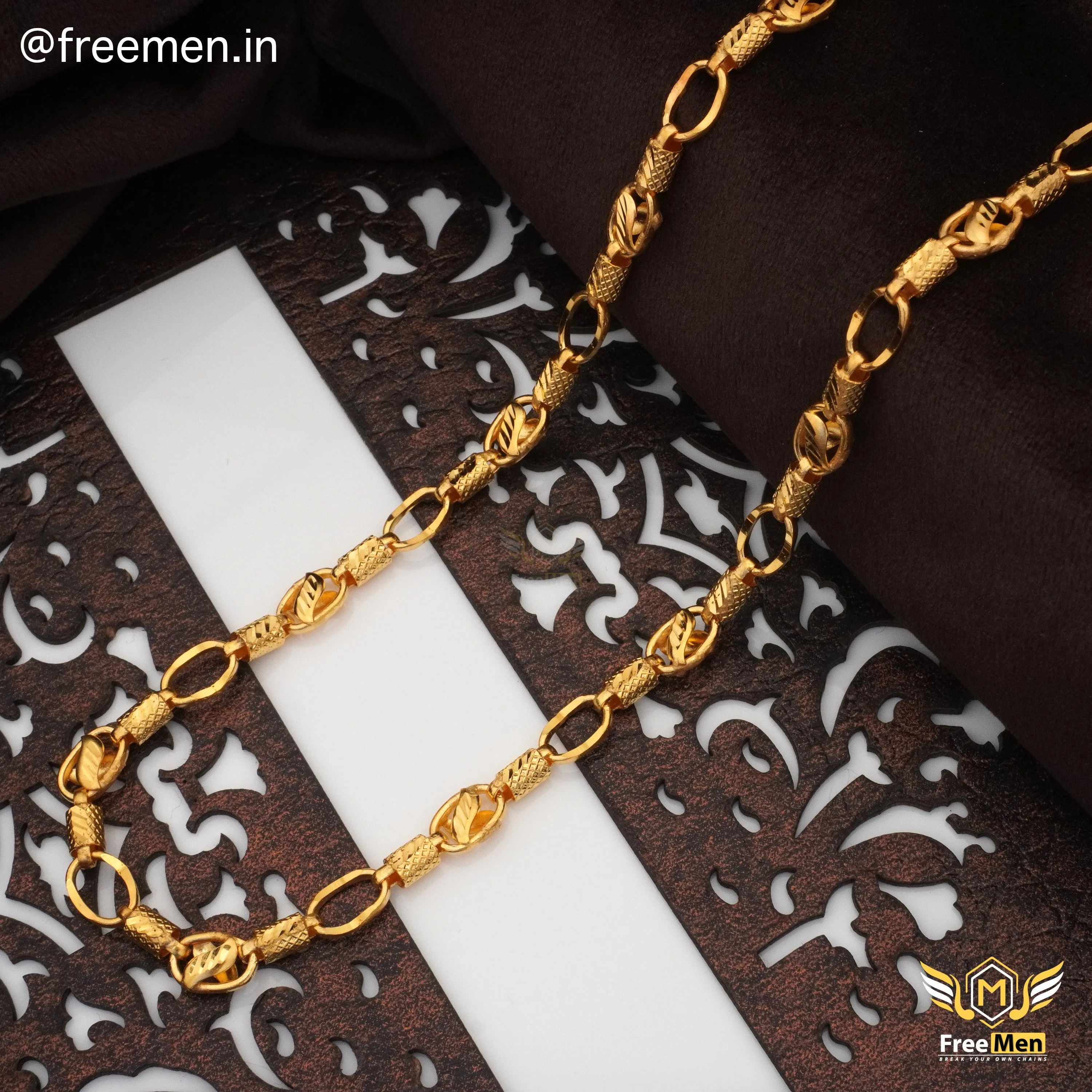 Freemen Fascination Leaf Pipe design Chain Gold Plated- FMC76