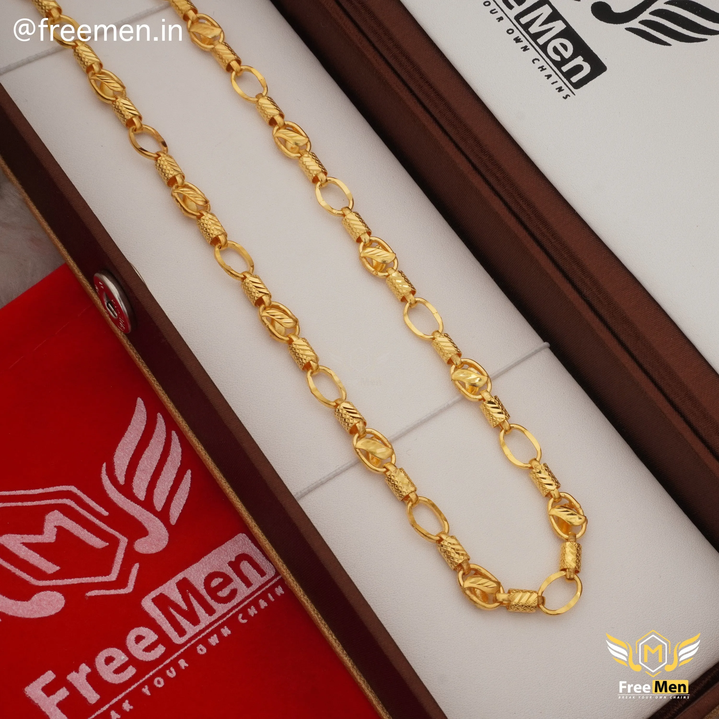 Freemen Fascination Leaf Pipe design Chain Gold Plated- FMC76