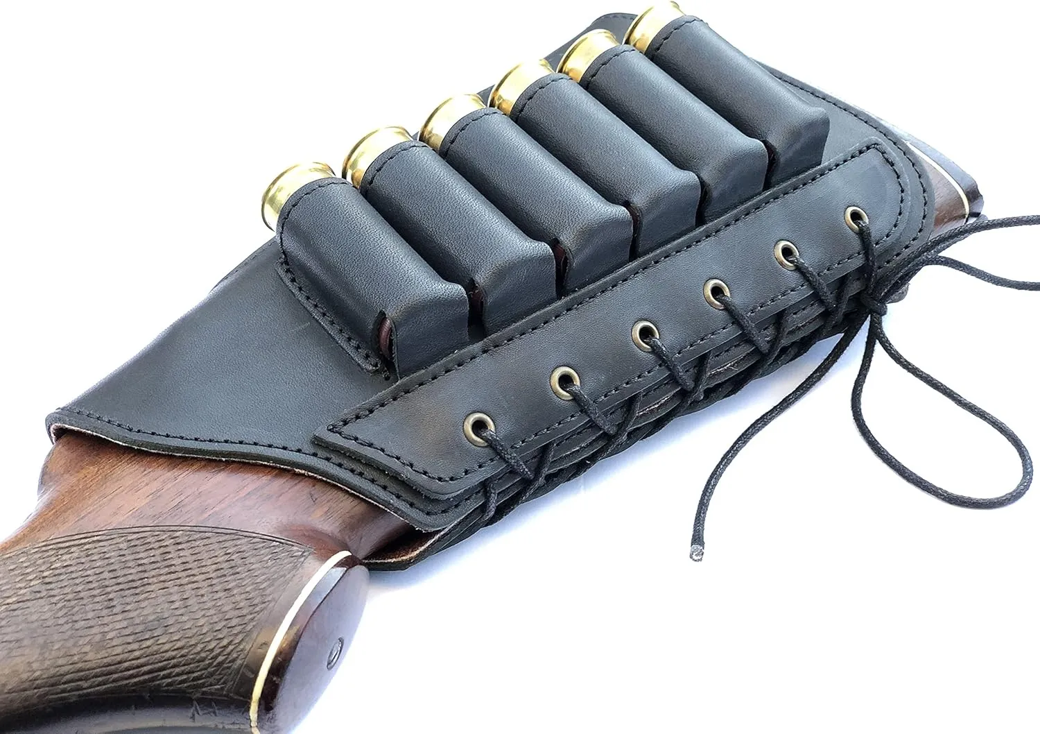 Genuine Leather Buttstock Ammo Shotgun Shell Holder Carrier Cover Suede Padded Cheek Rest