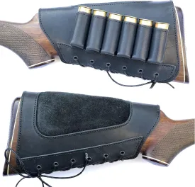 Genuine Leather Buttstock Ammo Shotgun Shell Holder Carrier Cover Suede Padded Cheek Rest
