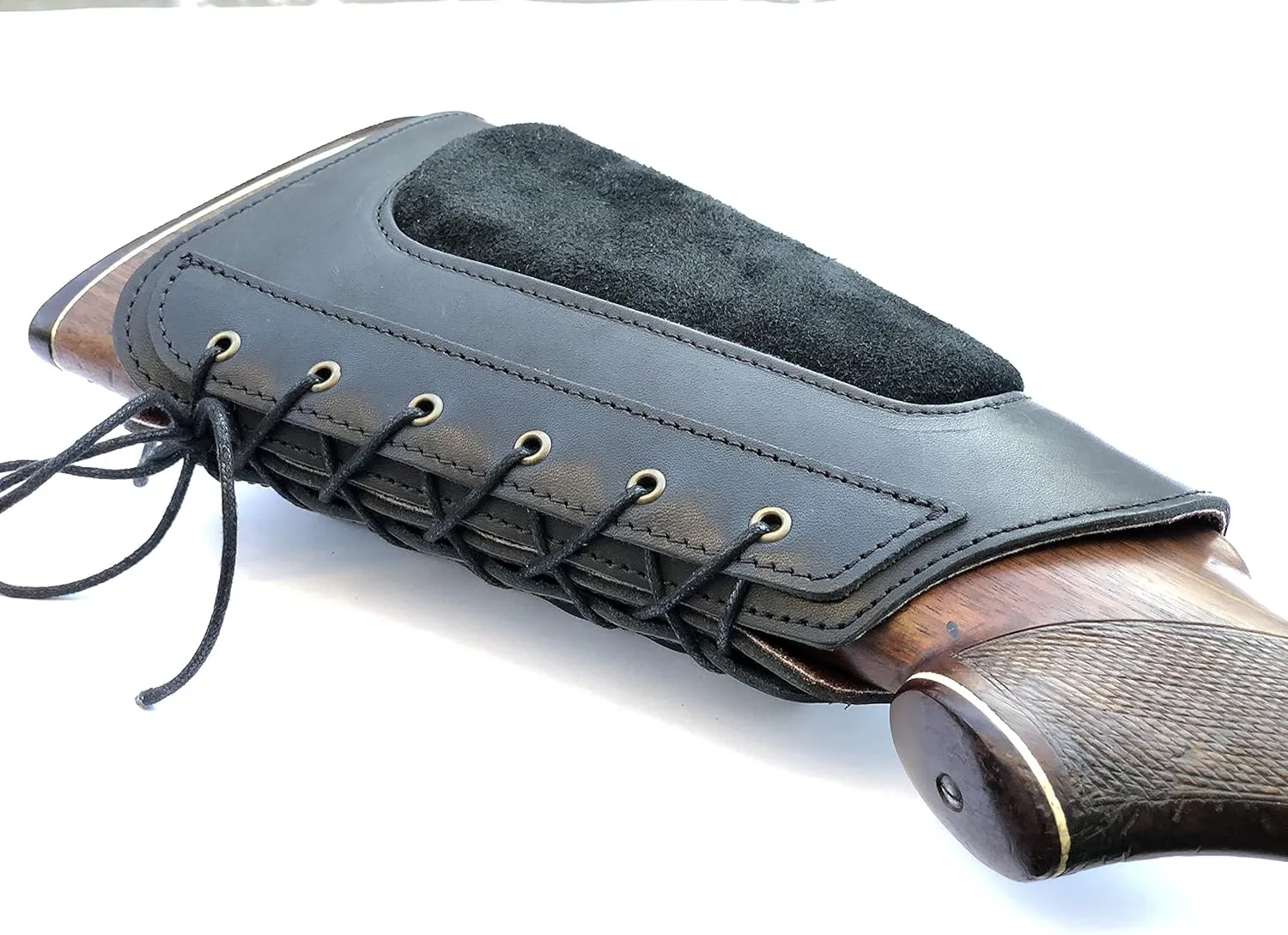 Genuine Leather Buttstock Ammo Shotgun Shell Holder Carrier Cover Suede Padded Cheek Rest