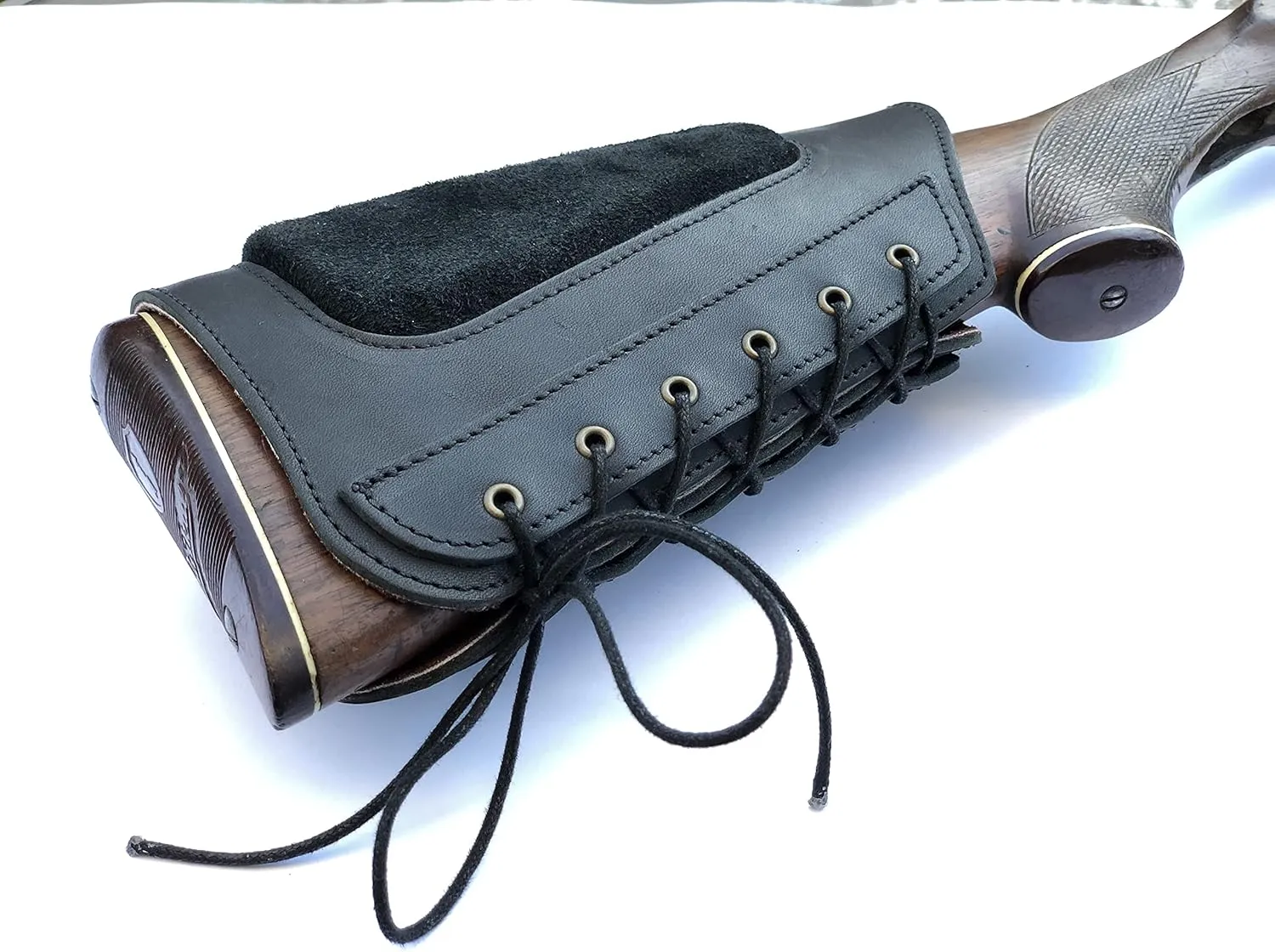 Genuine Leather Buttstock Ammo Shotgun Shell Holder Carrier Cover Suede Padded Cheek Rest