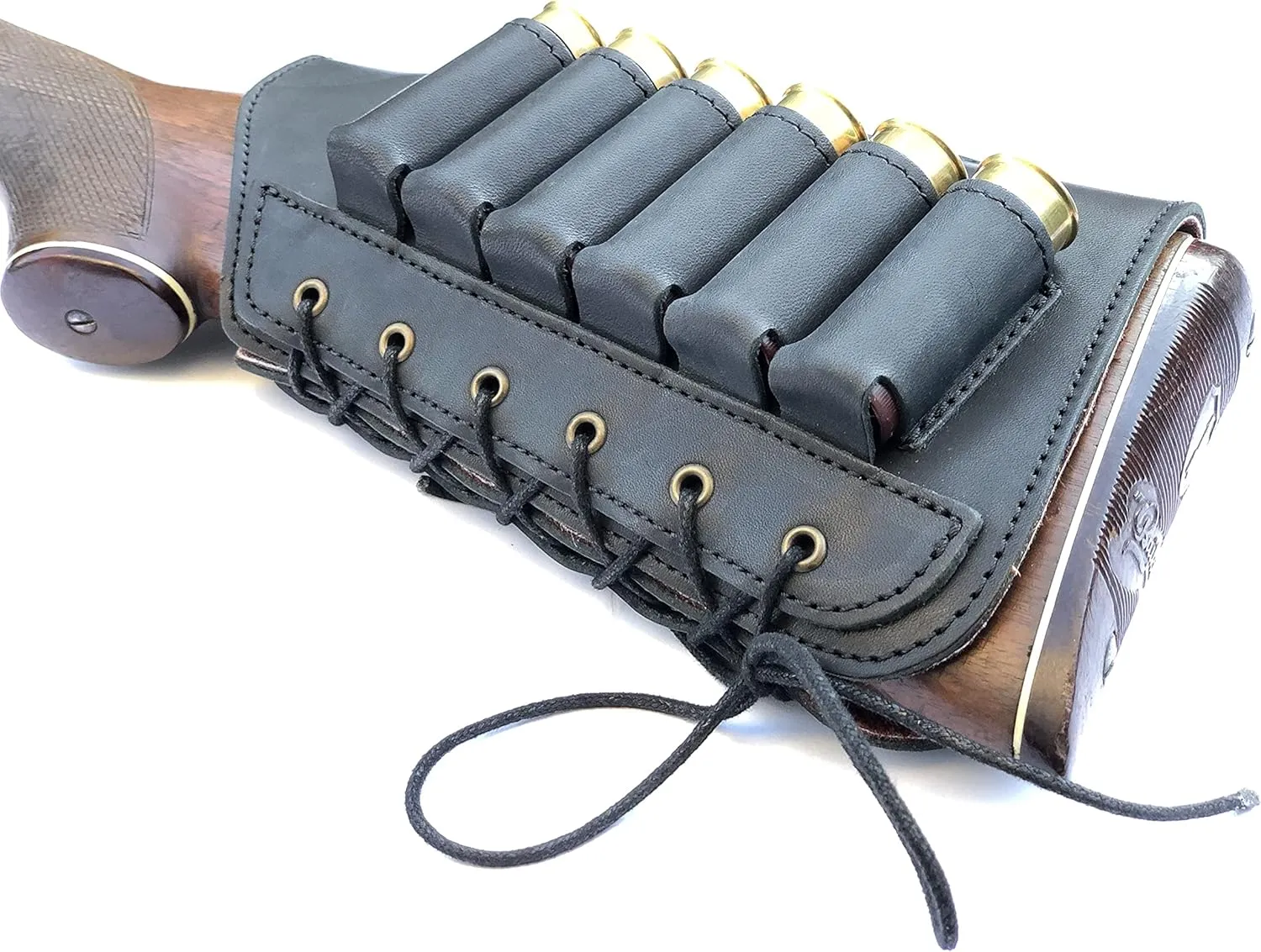 Genuine Leather Buttstock Ammo Shotgun Shell Holder Carrier Cover Suede Padded Cheek Rest