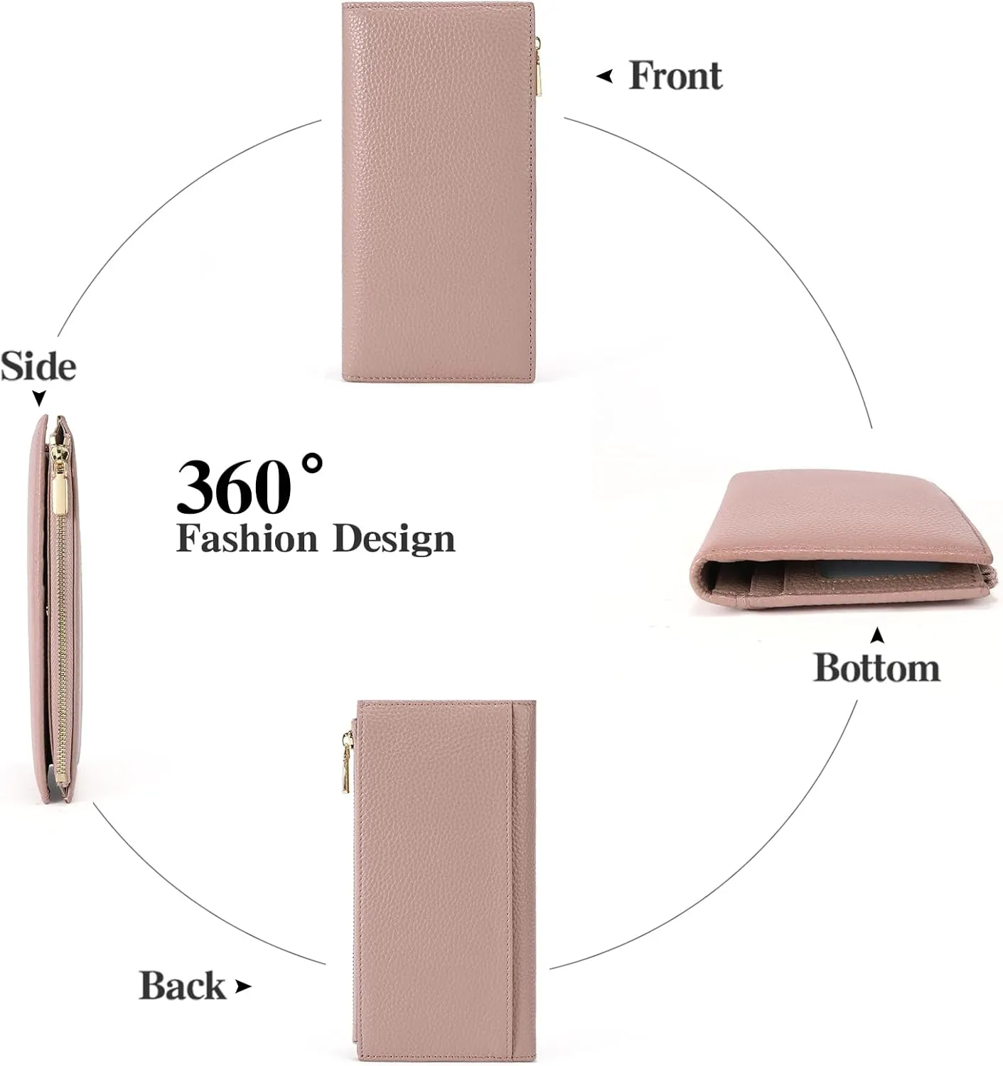 GOIACII Slim Wallet for Women Rfid Blocking Credit Card Holder with Zip Pocket Bifold Leather Pink