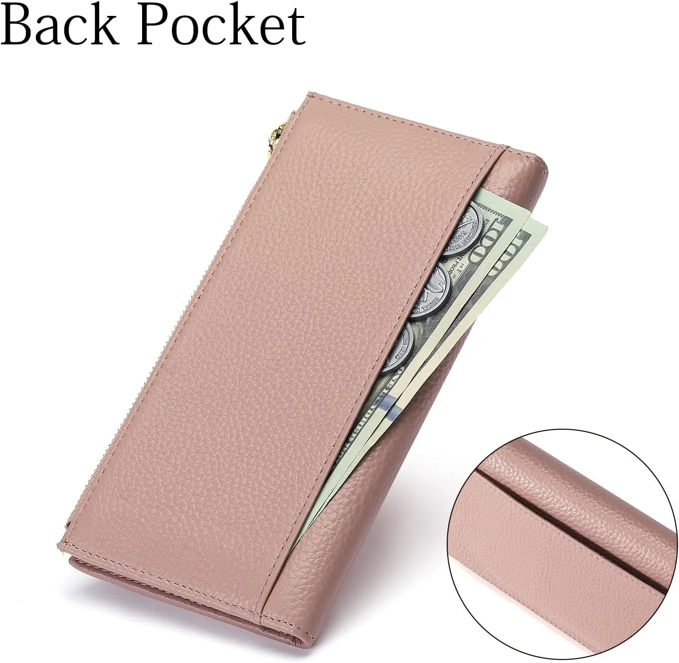 GOIACII Slim Wallet for Women Rfid Blocking Credit Card Holder with Zip Pocket Bifold Leather Pink