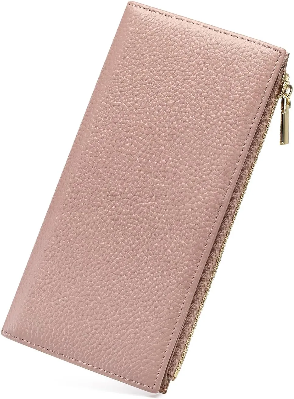 GOIACII Slim Wallet for Women Rfid Blocking Credit Card Holder with Zip Pocket Bifold Leather Pink
