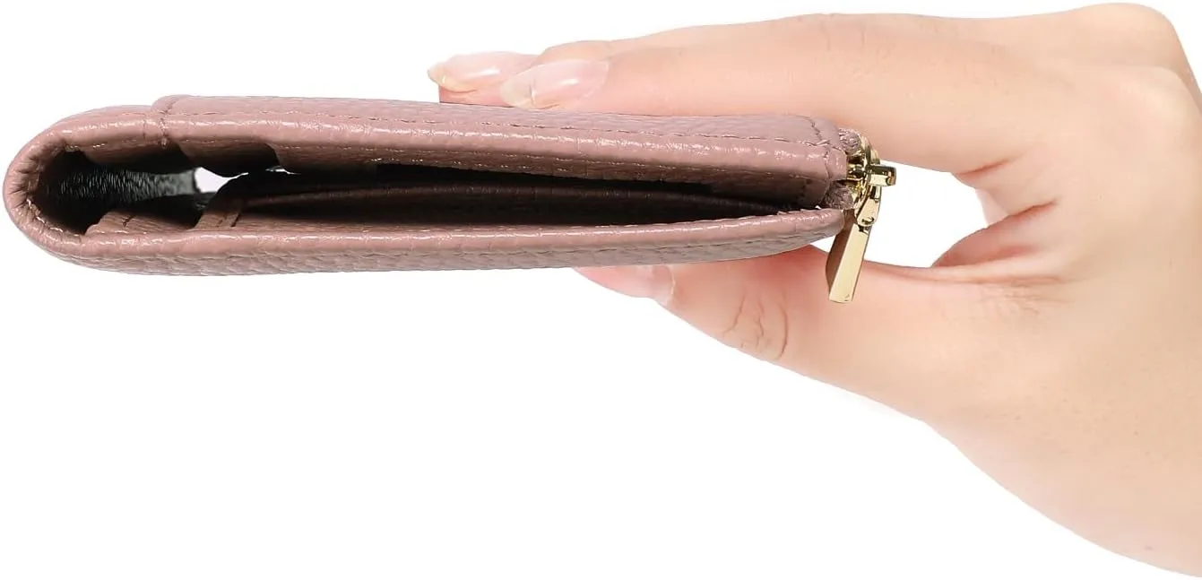 GOIACII Slim Wallet for Women Rfid Blocking Credit Card Holder with Zip Pocket Bifold Leather Pink
