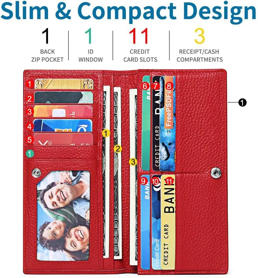 GOIACII Wallets for Women RFID Blocking Ultra Slim Real Leather Credit Card Holder Clutch