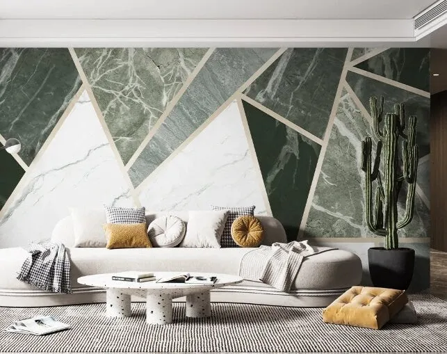 Green marble wallpaper peel and stick wall mural,  Art deco geometric wall decal prints, abstract wallpaper