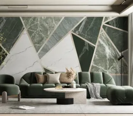 Green marble wallpaper peel and stick wall mural,  Art deco geometric wall decal prints, abstract wallpaper