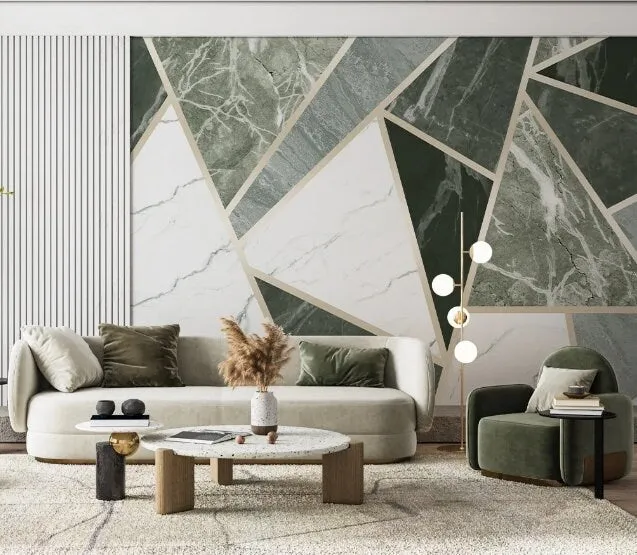 Green marble wallpaper peel and stick wall mural,  Art deco geometric wall decal prints, abstract wallpaper