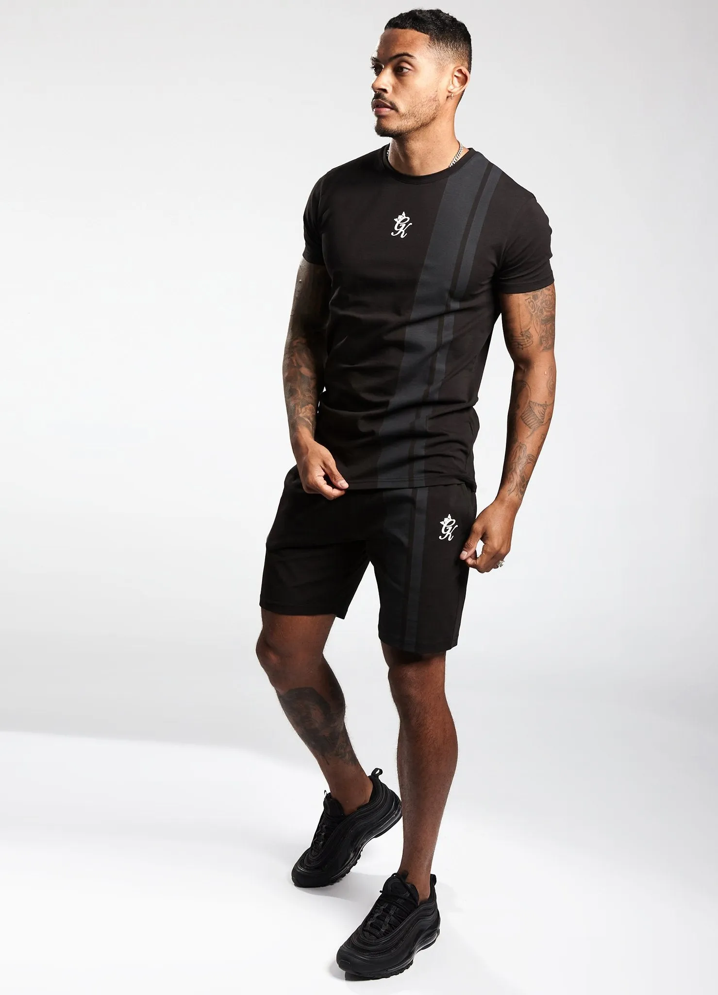 Gym King Printed Stripe T-Shirt - Black