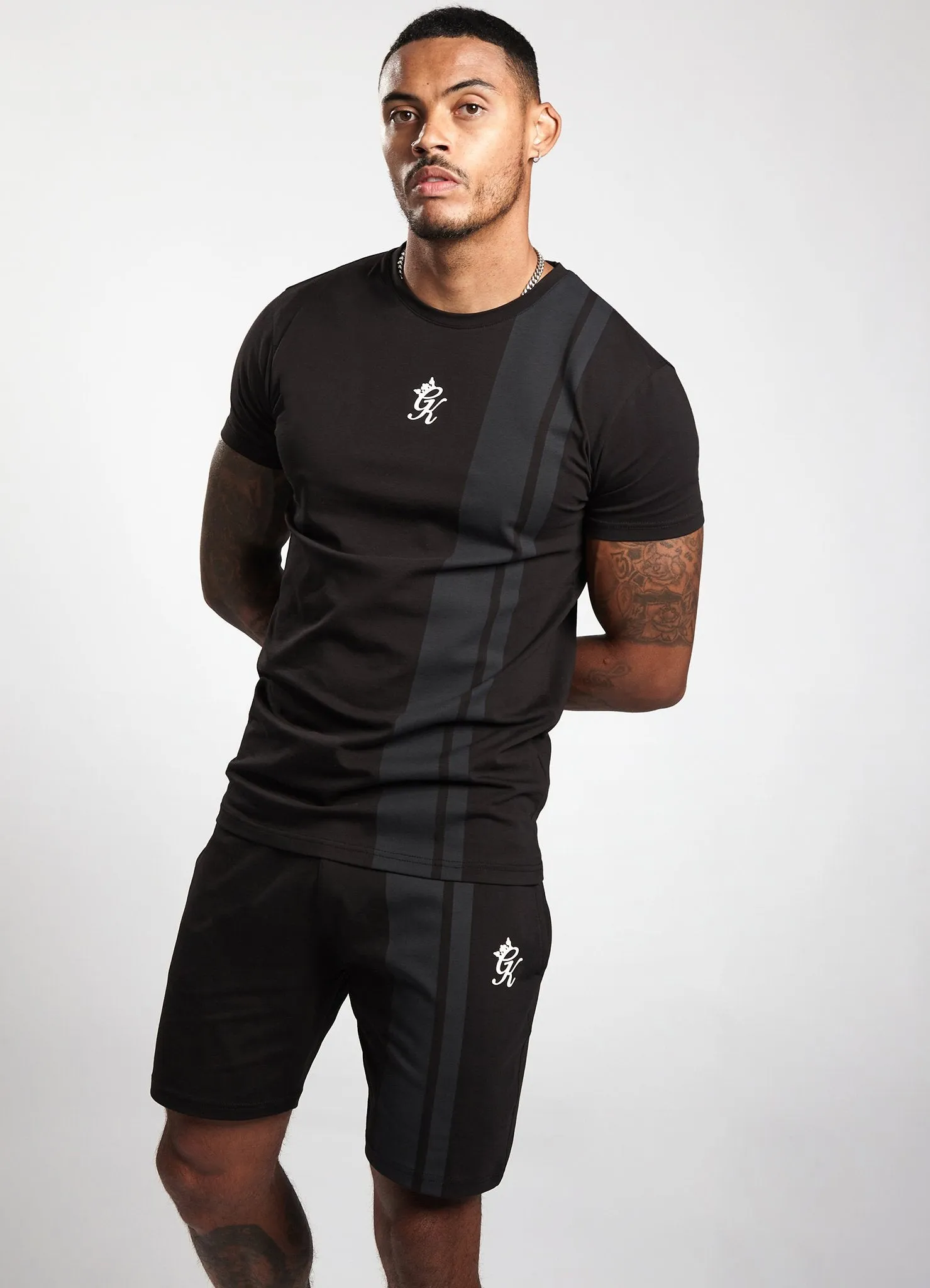 Gym King Printed Stripe T-Shirt - Black