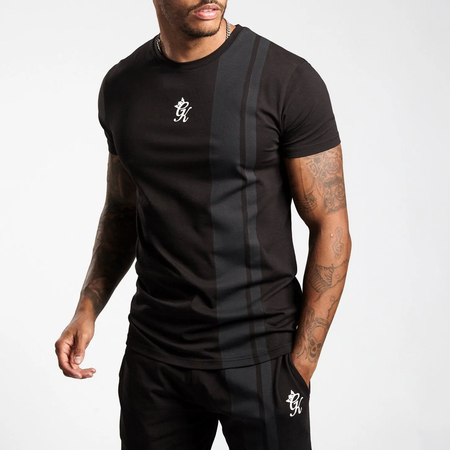 Gym King Printed Stripe T-Shirt - Black