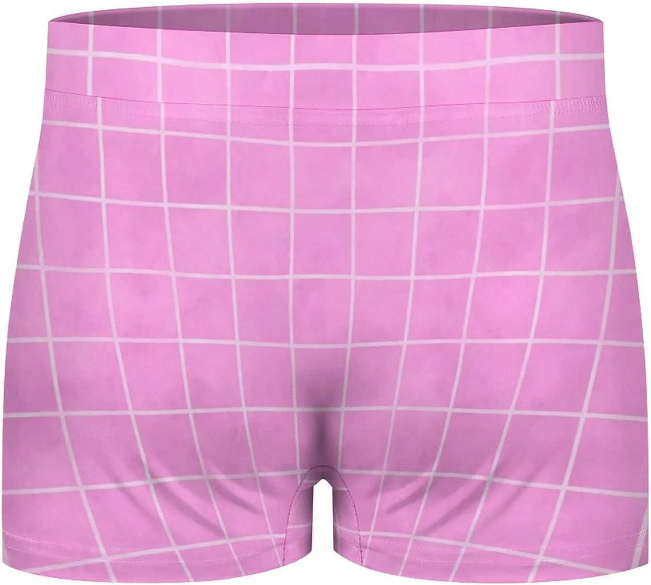 Hand Drawn Pink Grid Print Mens Underwear, Soft Boxers for Men, Moisture-Wicking Breathable Boxer Briefs