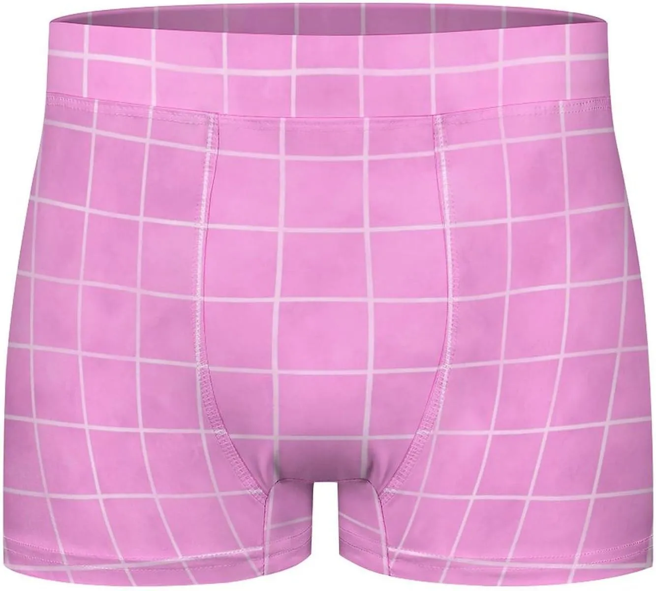 Hand Drawn Pink Grid Print Mens Underwear, Soft Boxers for Men, Moisture-Wicking Breathable Boxer Briefs