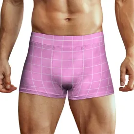 Hand Drawn Pink Grid Print Mens Underwear, Soft Boxers for Men, Moisture-Wicking Breathable Boxer Briefs