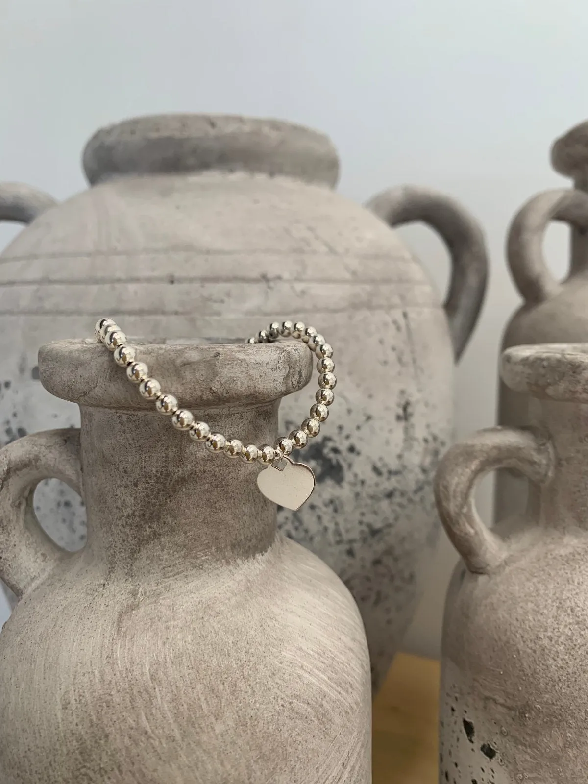Heart Large Beaded Bracelet  - Sterling Silver