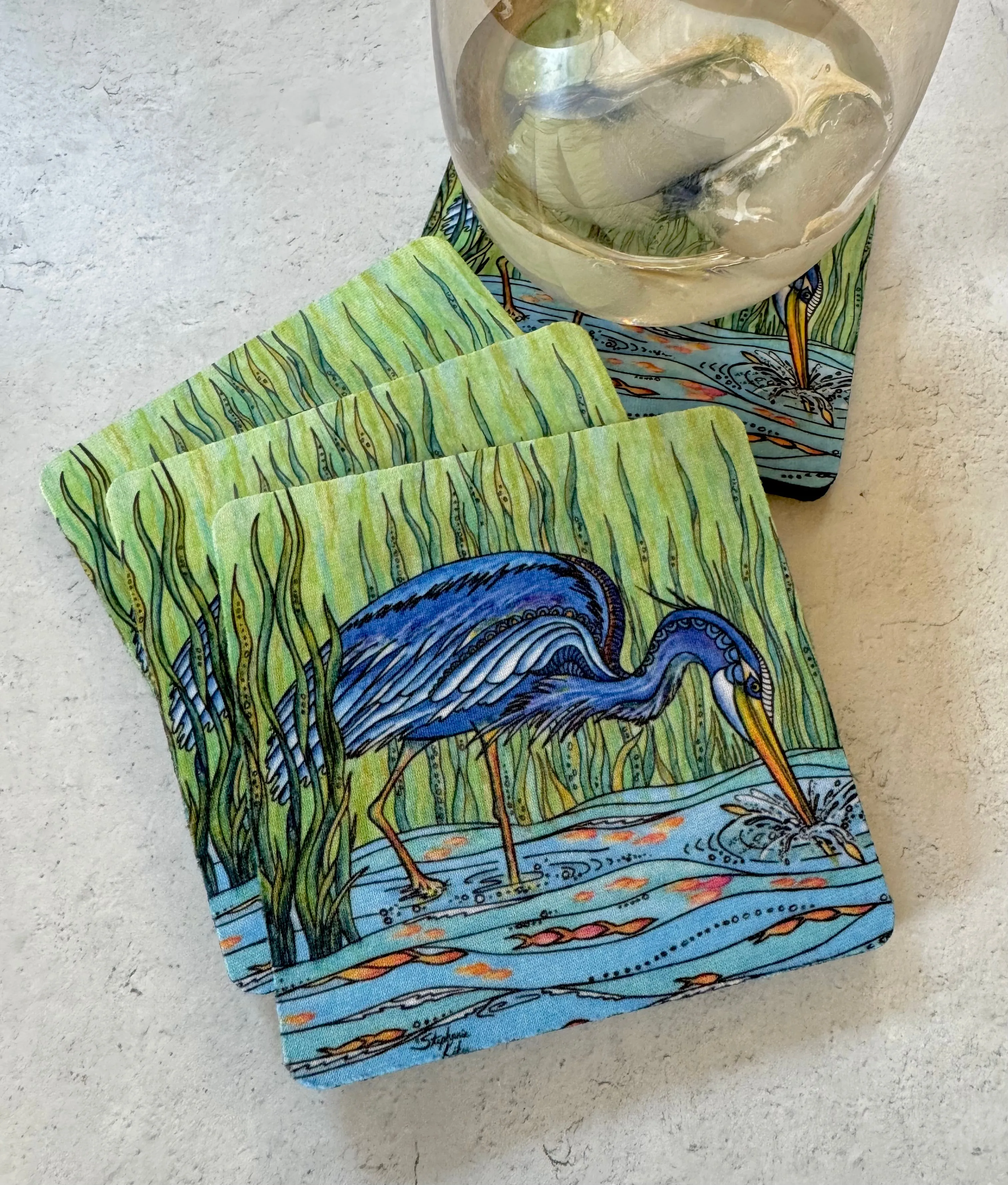 Heron in the Marsh Coaster