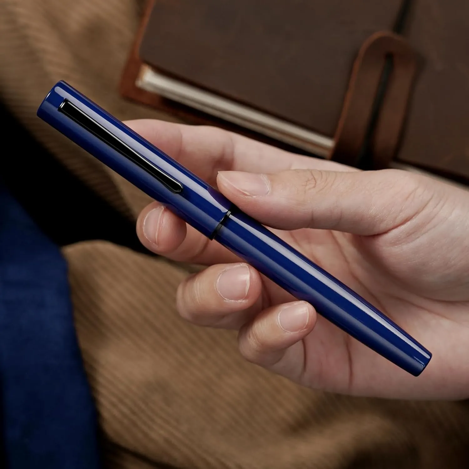 Hongdian C1 Fountain Pen Extra Fine Nib, Dark Blue & Classic Retro Design Metal Pen with Ink Converter