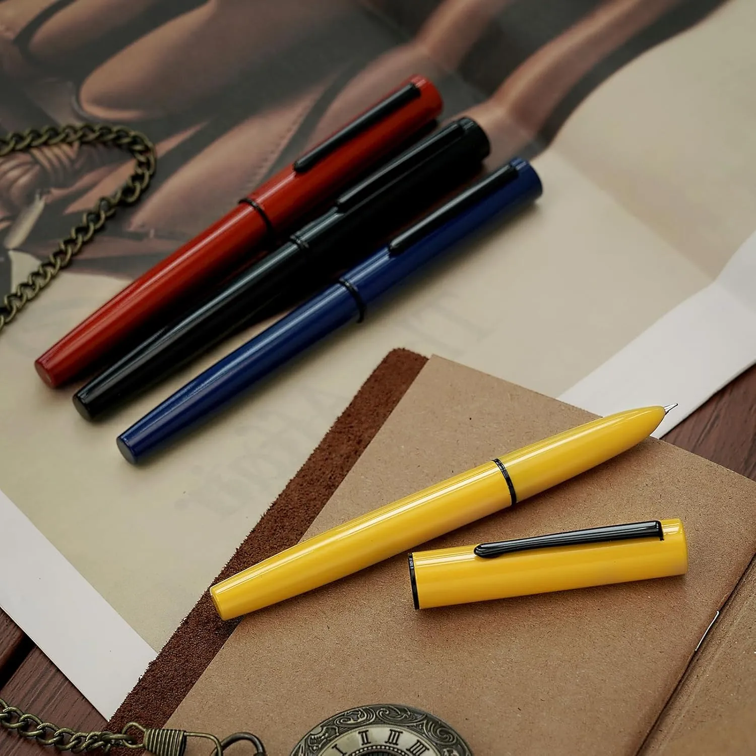 Hongdian C1 Fountain Pen Extra Fine Nib, Modern Red & Classic Retro Design Metal Pen with Ink Converter