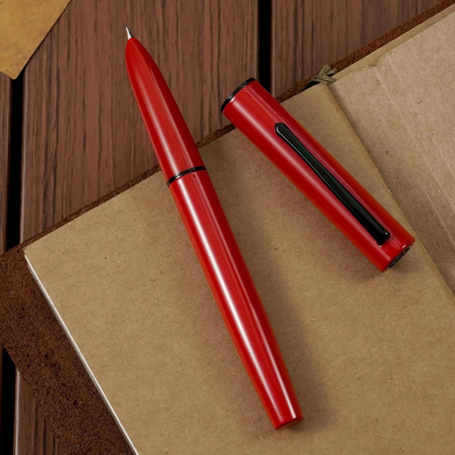 Hongdian C1 Fountain Pen Extra Fine Nib, Modern Red & Classic Retro Design Metal Pen with Ink Converter