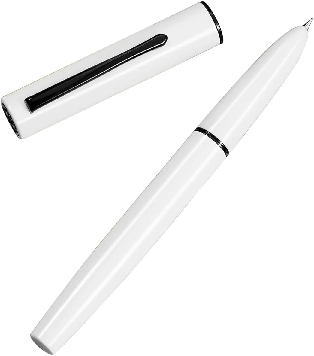 Hongdian C1 Fountain Pen Extra Fine Nib, Snow White & Classic Retro Design Metal Pen with Ink Converter