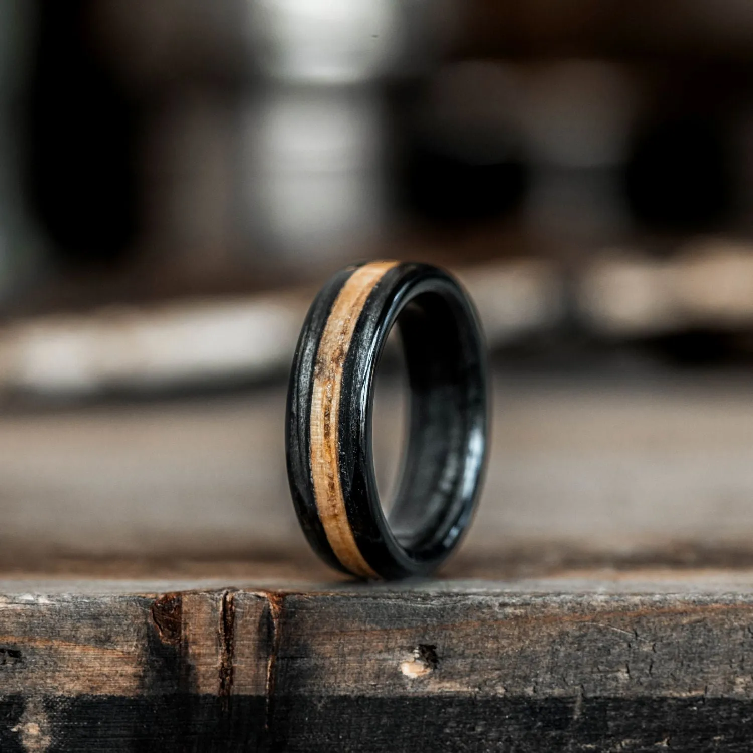 (In-Stock) The Whiskey Double | Men's Whiskey Barrel Wood Wedding Band - Size 6.25 | 6mm Wide