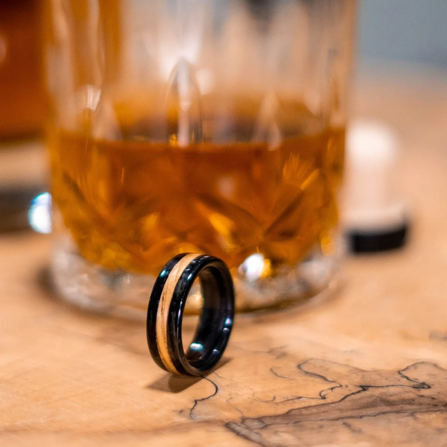 (In-Stock) The Whiskey Double | Men's Whiskey Barrel Wood Wedding Band - Size 6.25 | 6mm Wide