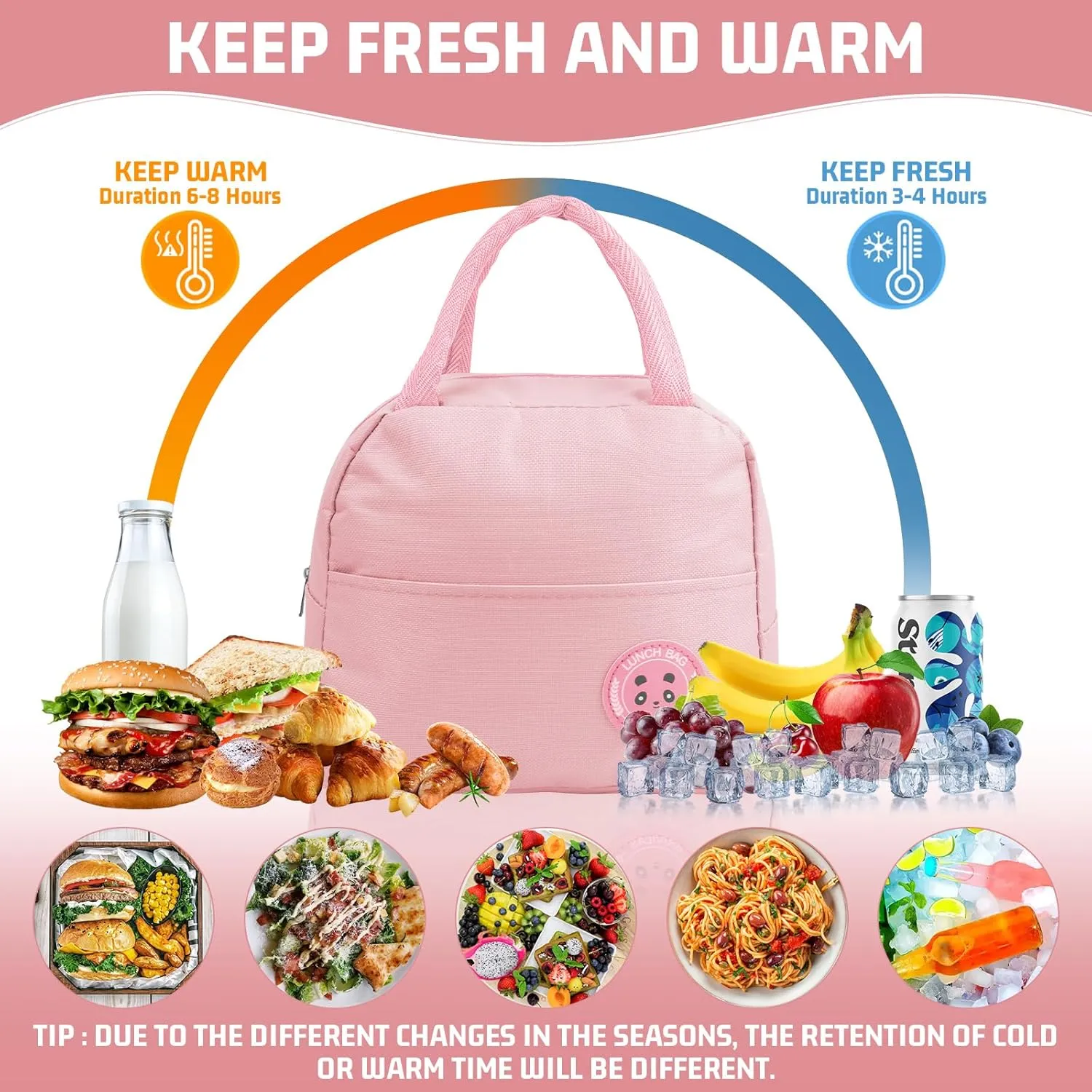 Insulated Lunch Bag for Men Women, Small Portable Reusable Lunch Cooler Tote Bag, Leakproof Thermal Lunch Box for Work Picnic Travel, Pink