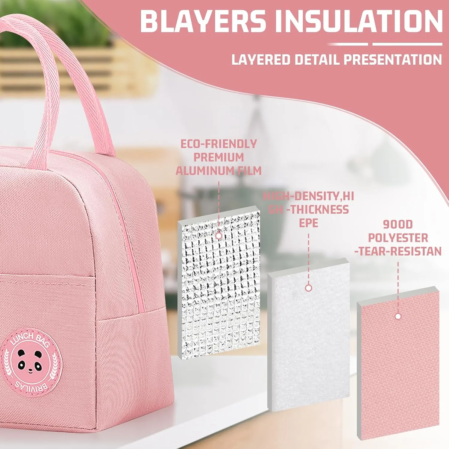 Insulated Lunch Bag for Men Women, Small Portable Reusable Lunch Cooler Tote Bag, Leakproof Thermal Lunch Box for Work Picnic Travel, Pink
