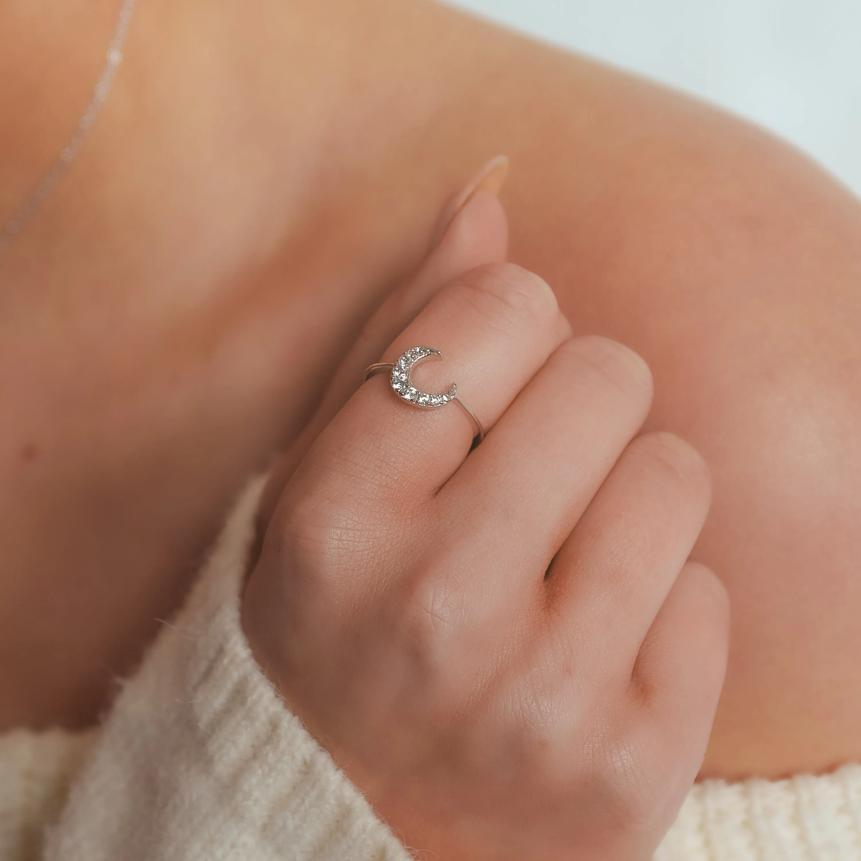 Isabel Crescent Moon Crystal Ring | Sterling Silver