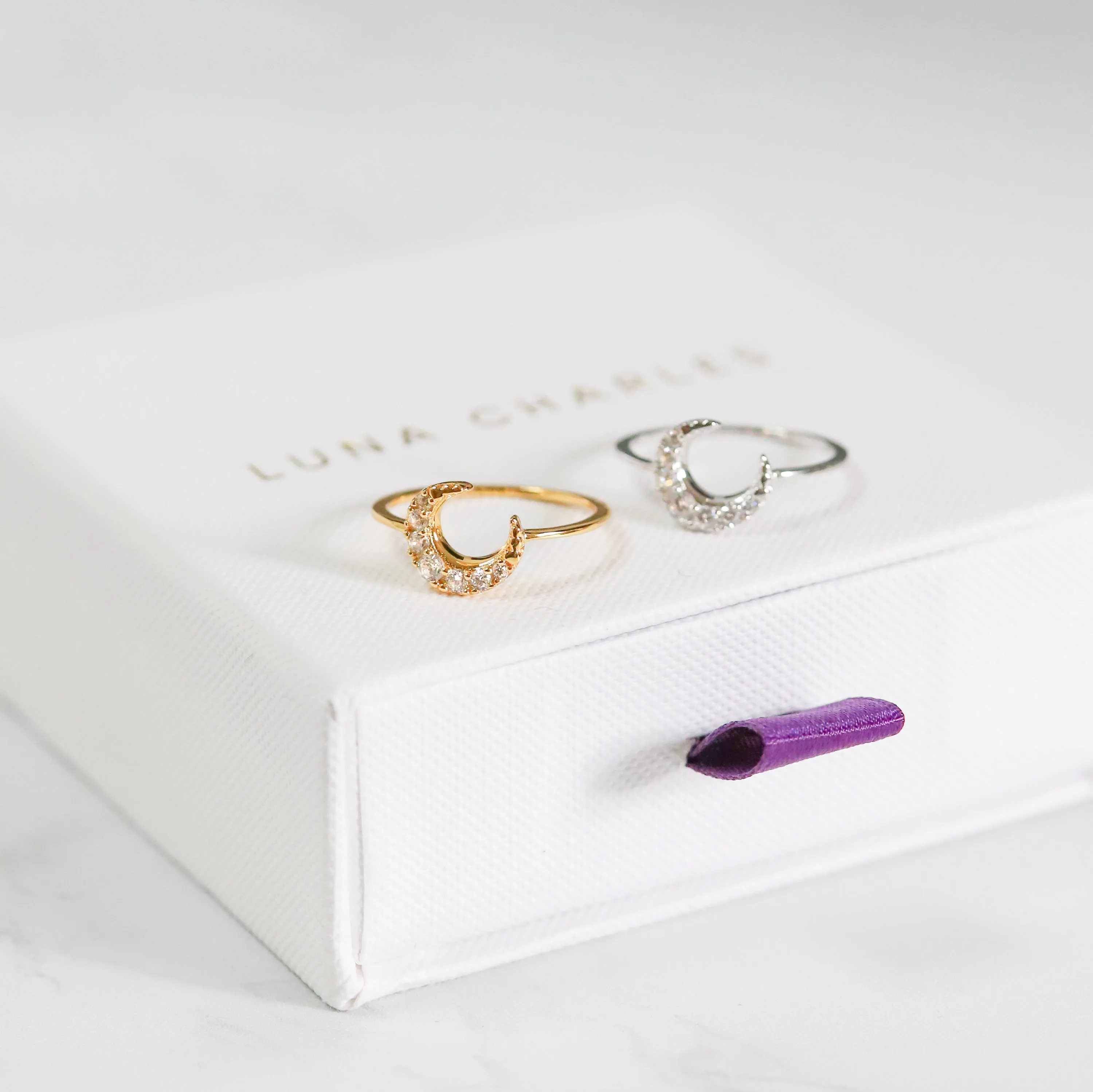 Isabel Crescent Moon Crystal Ring | Sterling Silver