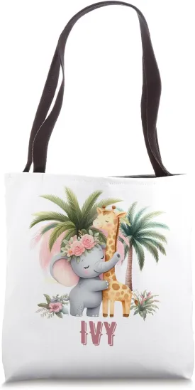 IVY Name Baby Girl Safari Animal Theme Decor Gifts Tote Bag