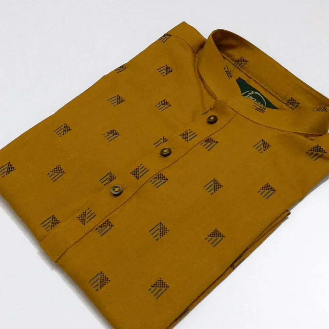 Kids 'Mustard' Printed Cotton Kurta K4