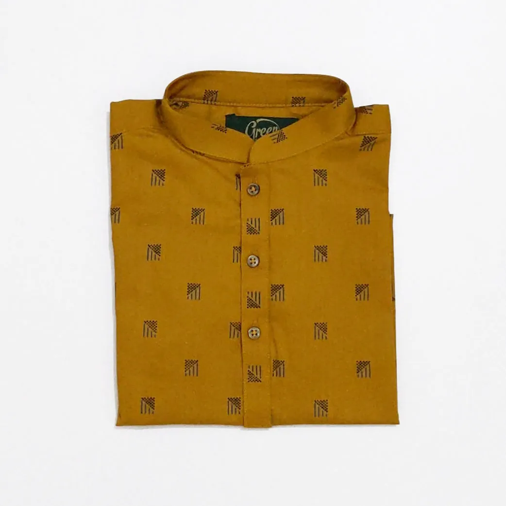 Kids 'Mustard' Printed Cotton Kurta K4