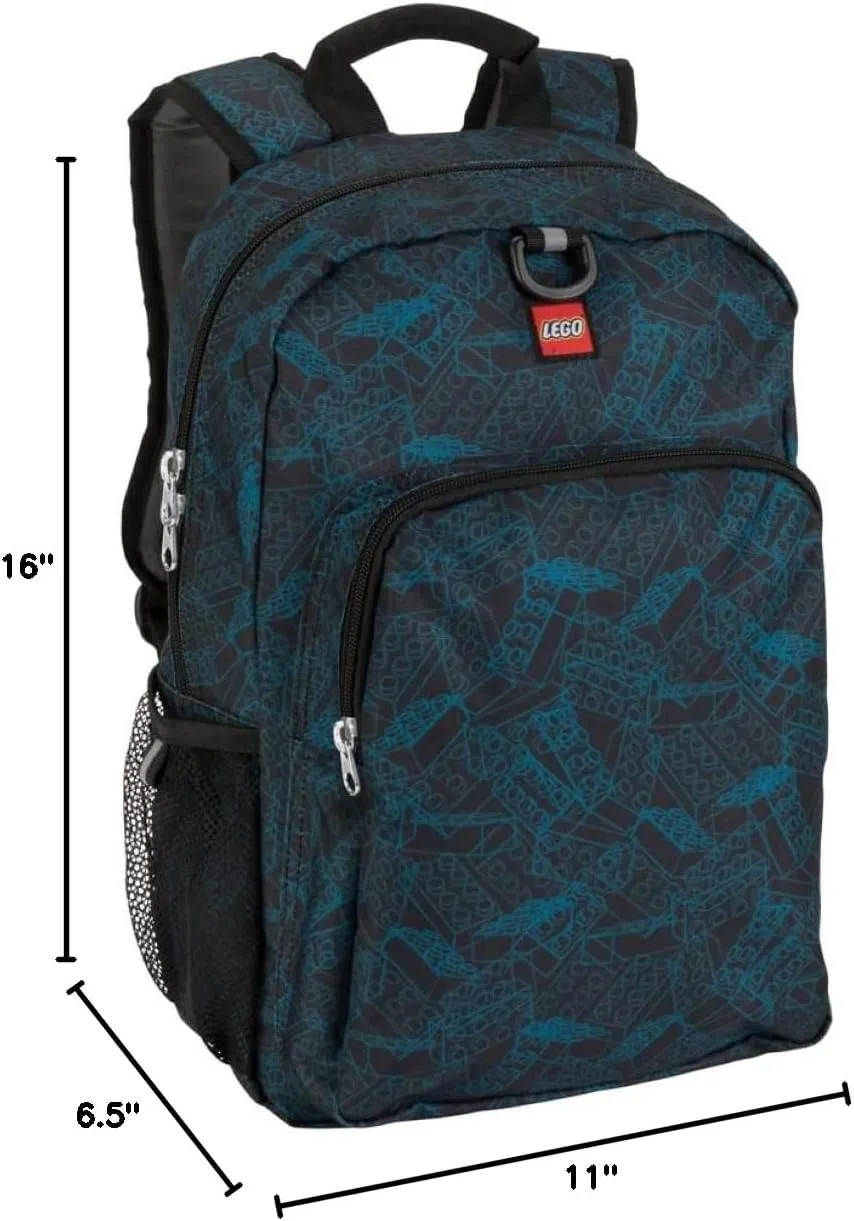 LEGO Iconic Prints Kids School Backpack Bookbag, for Travel, On-the-Go, Back to School, Boys and Girls, with Adjustable Padded Straps and Fun patterns, Blue Print