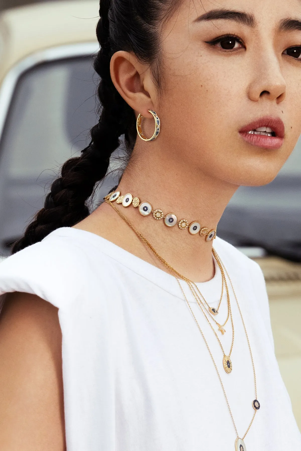 Lucky Eye Adjustable Necklace - Yellow Silver