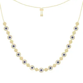 Lucky Eye Adjustable Necklace - Yellow Silver