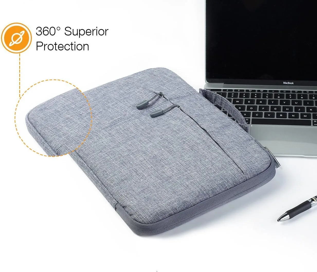 Megoo 12inch Laptop Sleeve Case with Accessory Pouch for Microsoft Surface Laptop Go 3/2 12.4", Pro 7 /7/6/5/4/3 12.5", Carry Case for 11"-12.5" Chromebook Tablet(Gray with Charger Case)