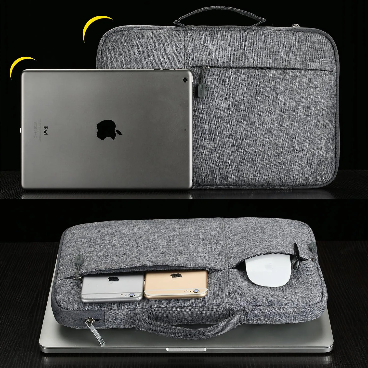 Megoo 12inch Laptop Sleeve Case with Accessory Pouch for Microsoft Surface Laptop Go 3/2 12.4", Pro 7 /7/6/5/4/3 12.5", Carry Case for 11"-12.5" Chromebook Tablet(Gray with Charger Case)
