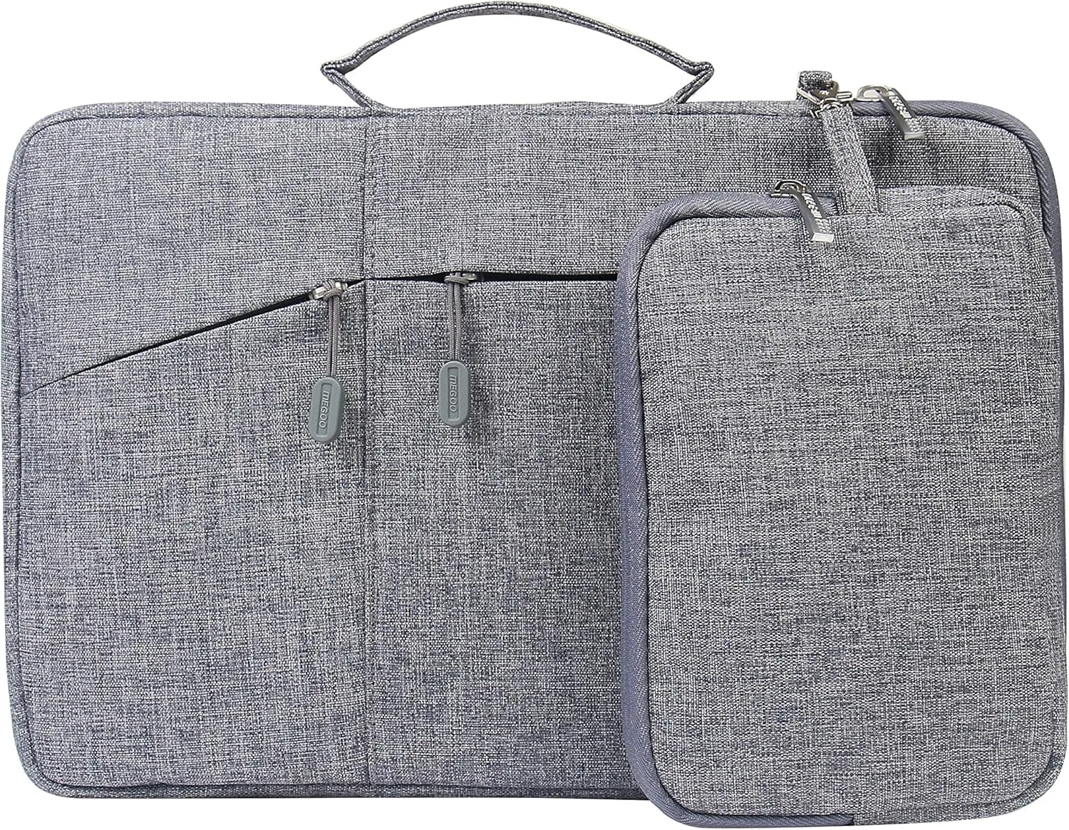 Megoo 12inch Laptop Sleeve Case with Accessory Pouch for Microsoft Surface Laptop Go 3/2 12.4", Pro 7 /7/6/5/4/3 12.5", Carry Case for 11"-12.5" Chromebook Tablet(Gray with Charger Case)