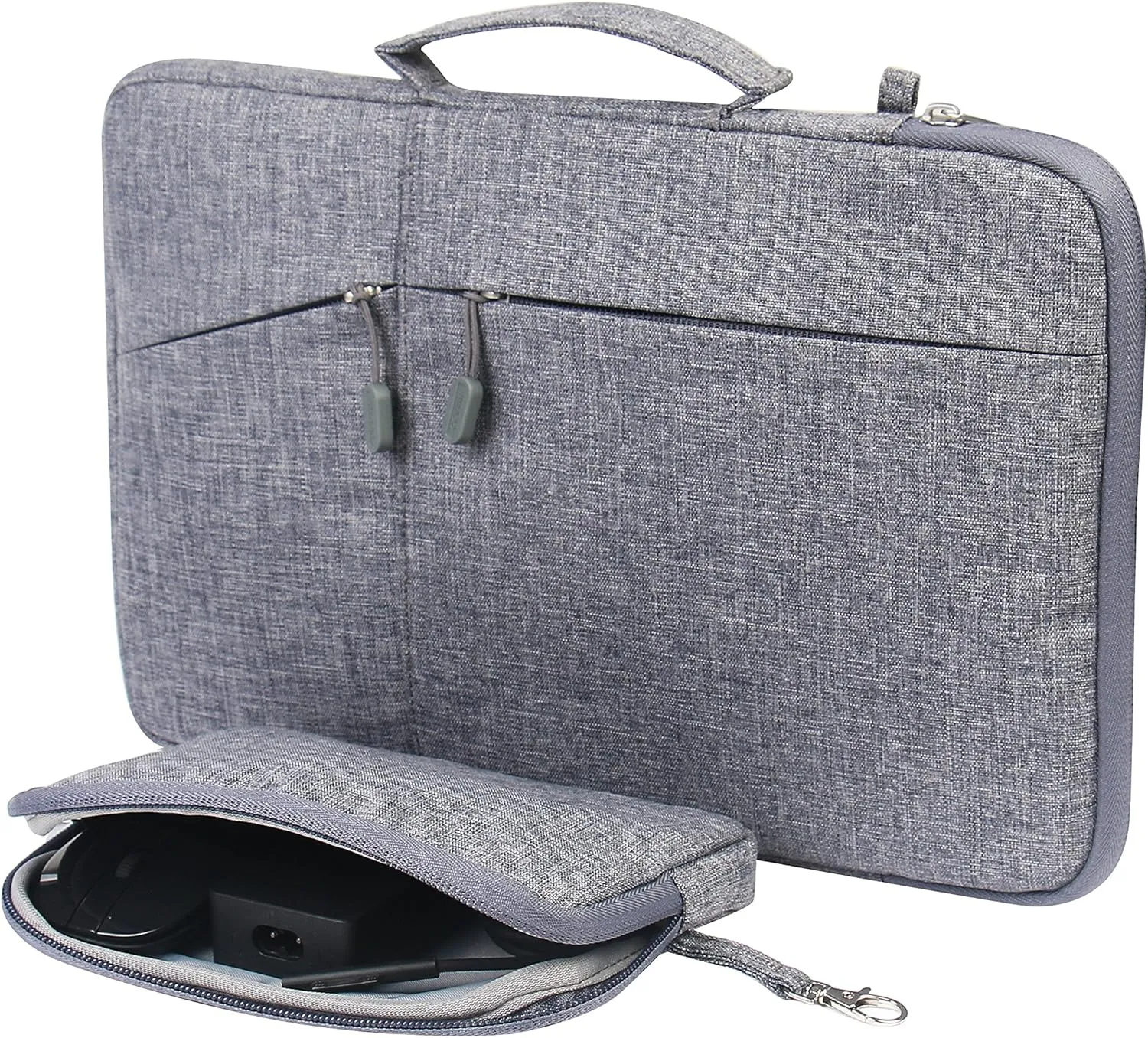 Megoo 12inch Laptop Sleeve Case with Accessory Pouch for Microsoft Surface Laptop Go 3/2 12.4", Pro 7 /7/6/5/4/3 12.5", Carry Case for 11"-12.5" Chromebook Tablet(Gray with Charger Case)